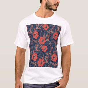 Rode rozen pioenen donkere achtergrond t-shirt