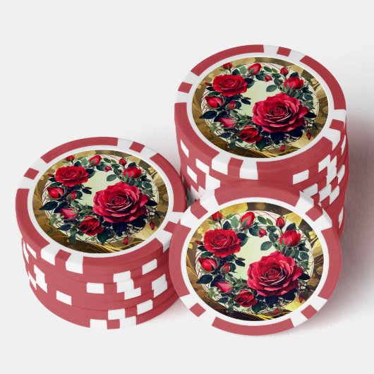 Rode rozen poker chips (Opstapeling)