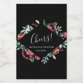 Rode Rozen, Proost Zwart Bruiloft Mini Wijn Label Etiket (Enkel label)