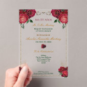 Rode Rozen Quinceañera Bloemenacryl Uitnodiging Acryl Uitnodigingen (Insitu (Draagbaar))