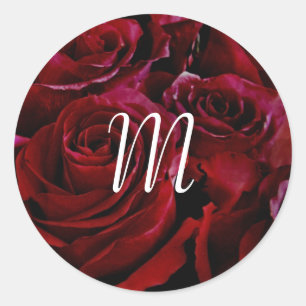 rode rozen rond initiaal ronde sticker