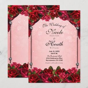 Rode Rozen & Roze Glam Bruiloft Kaart