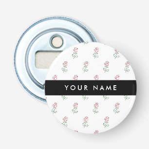 Rode Rozen, Rozenpatroon, Uw Naam Button Flesopener