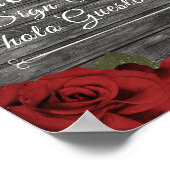 Rode rozen Rustic Black Lace Wedding Guestbook Poster (Hoek)