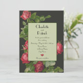  rode rozen salie groen bruiloft uitnodiging (Staand voorkant)