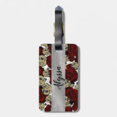 Rode Rozen & Schedels Zwarte Bloem Gothic Wit Bagagelabel (Achterkant verticaal)