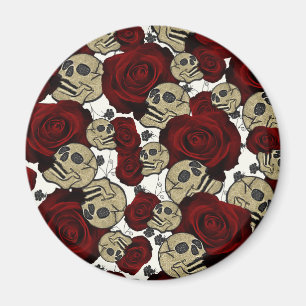 Rode Rozen & Schedels Zwarte Bloem Gothic Wit Magneet