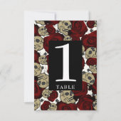 Rode rozen Skulls Black Floral gothic Table Number Kaart (Achterkant)