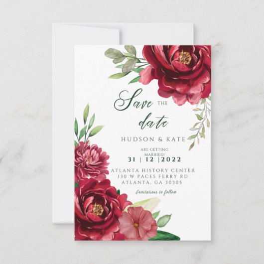 Rode rozen sparen de Datum Save The Date (Voorkant)