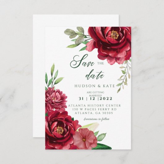 Rode rozen sparen de Datum Save The Date (Voorkant / Achterkant)