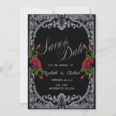 Rode Rozen,Stripes Gothic Bewaar de Datum Save The Date (Voorkant)