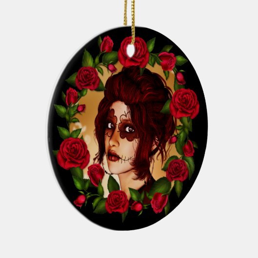 Rode rozen suikerdollar keramisch ornament (Rechts)