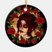 Rode rozen suikerdollar keramisch ornament (Voorkant)