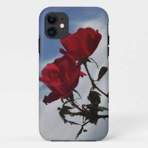 Rode rozen tegen een heldere blauwe hemel iPhone 11 hoesje