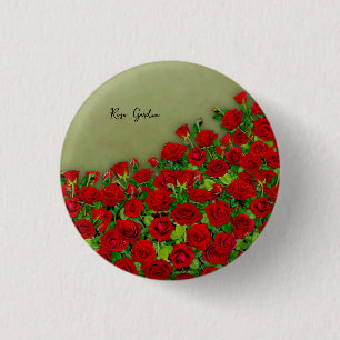 Rode Rozen Tuin Veld Levendig Bloemstuk Ronde Button 3,2 Cm