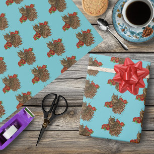 Rode Rozen Uil Blauw Cadeaupapier