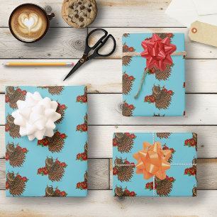 Rode Rozen Uil Blauw Inpakpapier Vel