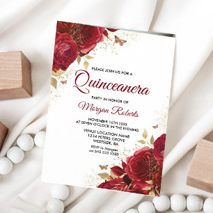 Rode Rozen Vlinders Quinceanera 15e Verjaardag Kaart