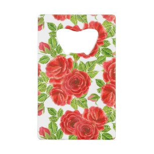 Rode rozen waterverf naadloos patroon kredietkaart flessenopener