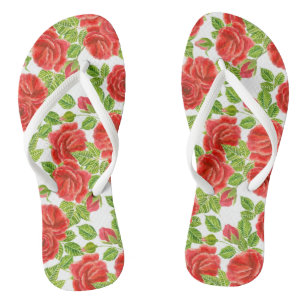 Rode rozen waterverf naadloos patroon teenslippers