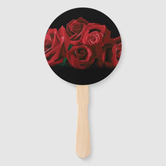 Rode Rozen Wit Zwart Elegantie Tijdloos Handwaaier (Voorkant)