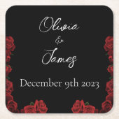 Rode rozen wit zwart vierkante kartonnen onderzetter (Voorkant)