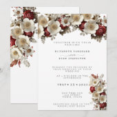 Rode Rozen Witte Dogwood Bloemen, Elegante Trouwda Kaart (Voorkant / Achterkant)