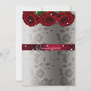 Rode Rozen Witte Hart Quinceanera  Kaart