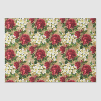 Rode Rozen Witte Lelies Vintage Kerstbloemen Tissuepapier