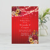 Rode rozen zonnebloemen lichten bruiloft douche kaart (Staand voorkant)