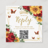 Rode Rozen Zonnebloemen Quinceanera RSVP QR Code Informatiekaartje (Voorkant)