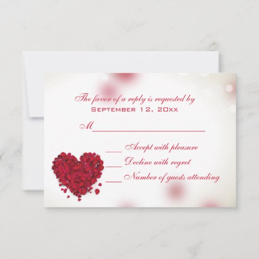Rode rozenblaadjes liefde hart bruiloft RSVP (Achterkant)