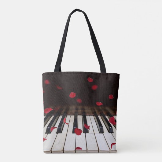 Rode rozenblaadjes op piano Canvas tas (Achterkant)
