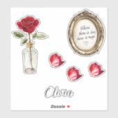 Rode rozenblaadjes vaas sticker (Vel)