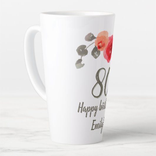 Rode rozenbloem 80e verjaardag Floral Latte Mok (Linkerhoek)
