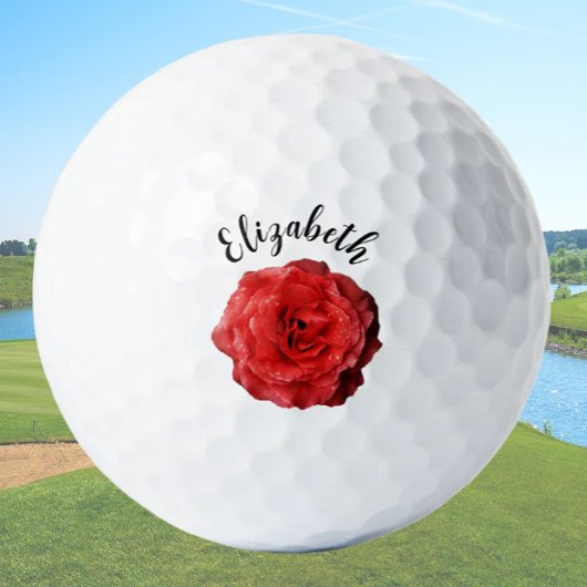 rode rozenbloem aangepaste naam dames golfballen