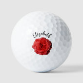rode rozenbloem aangepaste naam dames golfballen (Voorkant)