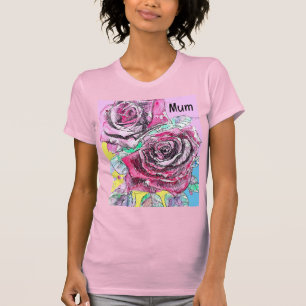 Rode Rozenbloem Aquarel Kleurrijke Hot Pink Art T-shirt