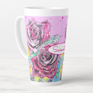 Rode Rozenbloem Aquarel Kleurrijke Roze Kunst Latte Mok