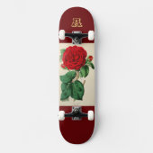  rode rozenbloem illustratie monogram skateboard (Voorkant)