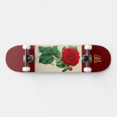  rode rozenbloem illustratie monogram skateboard (Horizontaal)