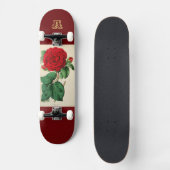  rode rozenbloem illustratie monogram skateboard (Voorkant)