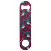 Rode rozenbloemen en goudvinkvogels speed flessenopener (Voorkant)