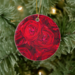 Rode rozenbloesems met dauwdruppels - fotografie keramisch ornament