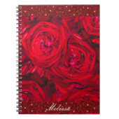 Rode rozenbloesems met dauwdruppels - fotografie, notitieboek (Voorkant)