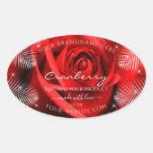 Rode rozenventiel met palmbladeren Productlabels Ovale Sticker (Voorkant)