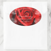 Rode rozenventiel met palmbladeren Productlabels Ovale Sticker (Tas)
