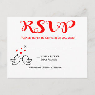 Rode RSVP Liefdesvogels Trouwfeest Vogels Uitnodiging Briefkaart