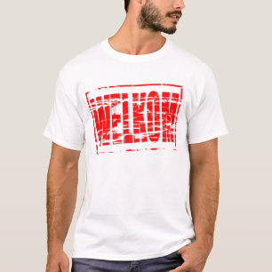 Rode rubber stempel effect Welkom T-shirt