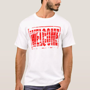 Rode rubber stempel effect Welkom T-shirt